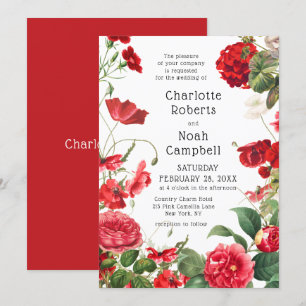 Red Camellia Land Flower Modern Blommigt Bröllop Inbjudningar