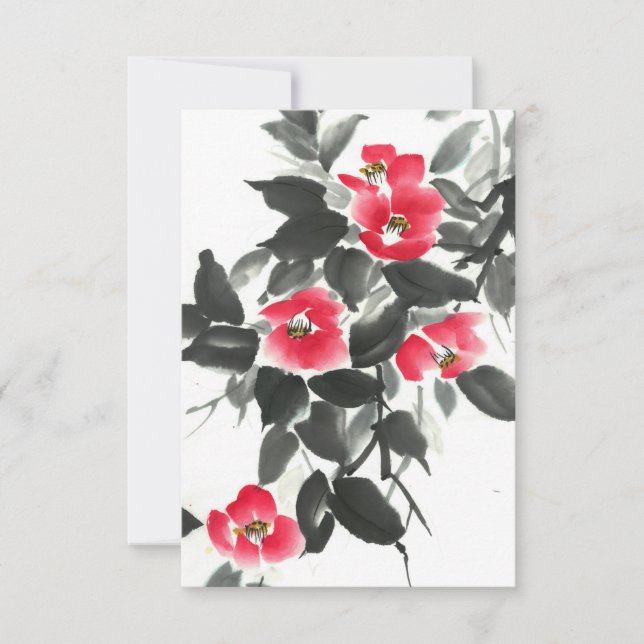 Red camellia sumie bläck och vattenfärgsmålning (Framsida)