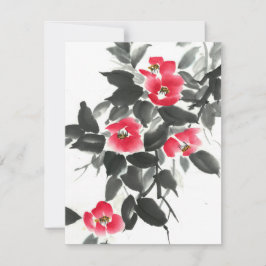 Red camellia sumie bläck och vattenfärgsmålning