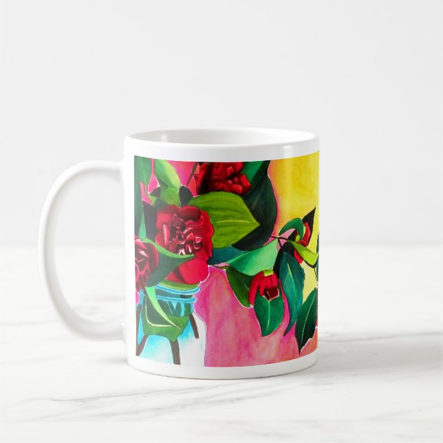 Red Camellias blomart Kaffemugg (Vänster)