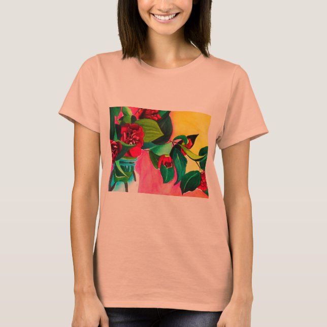 Red Camellias blomart T Shirt (Framsida)
