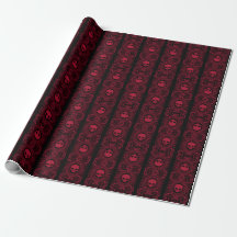 Red Cameo Damask-Döskallar på Black Wrapping Pappe
