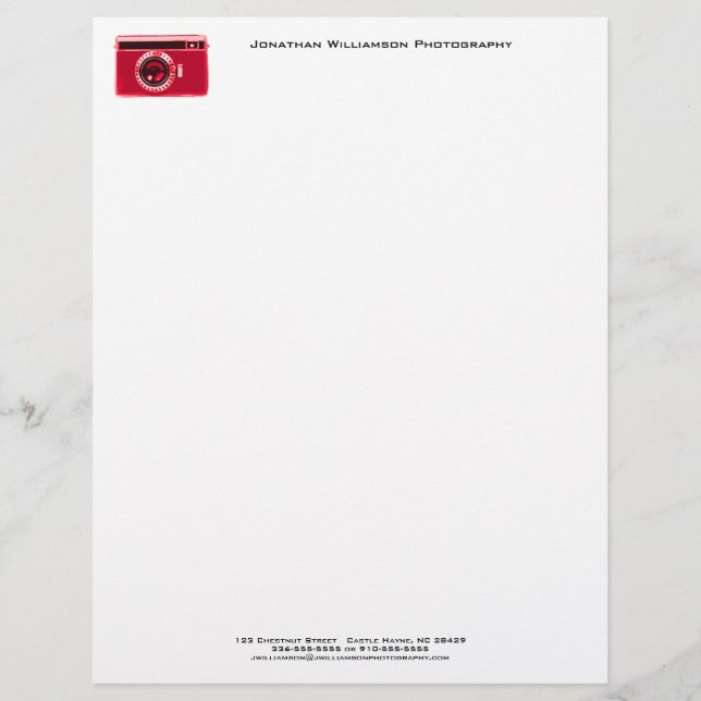 Red Camera Photography Business Letterhead Brevhuvud (Framsida)