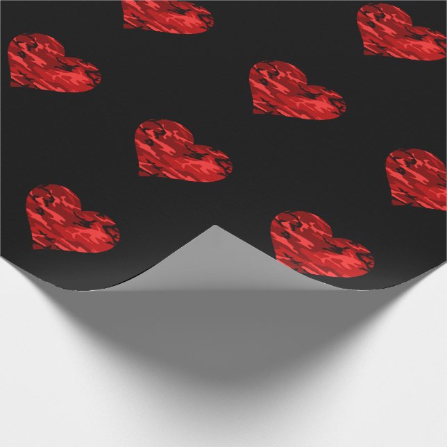 Red Camo Hearts Valentine Linen Wrapping Papper Presentpapper (Hörn)