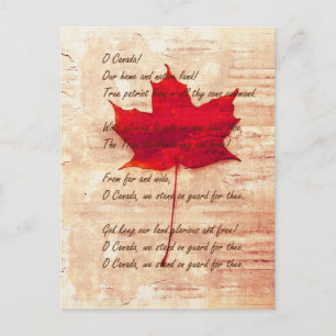 Red Canadian maple löv med nationalsång Vykort