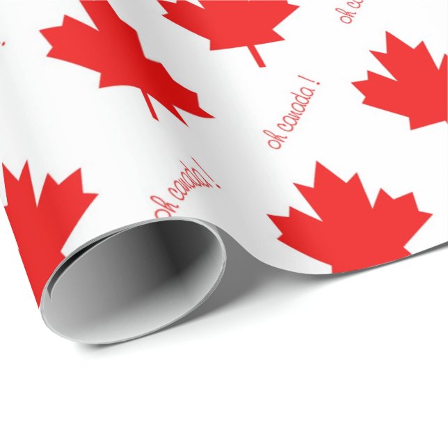 Red Canadian Maple löv på vit Presentpapper (Rullad Hörn)
