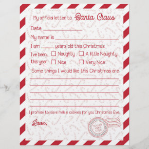 Red Candy cane Brev till Jultomten Stationary
