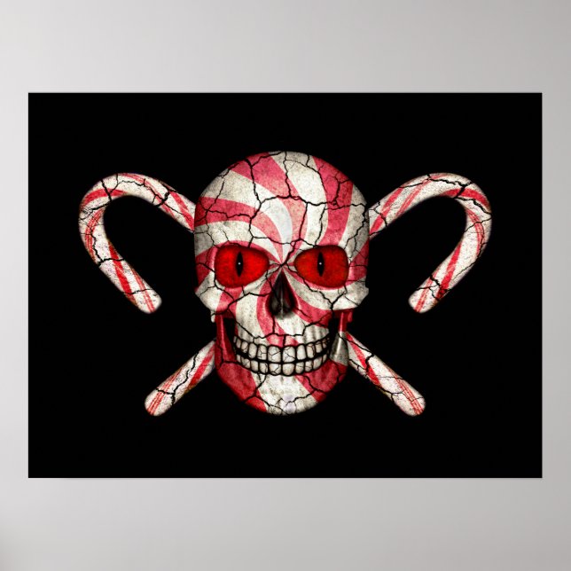Red Candy cane Sugar Skull Colorful Poster (Framsidan)