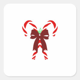 Red Candy Canes with Pine Needles & Bow Fyrkantigt Klistermärke