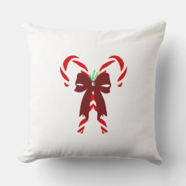 Red Candy Canes with Pine Needles & Bow Kudde