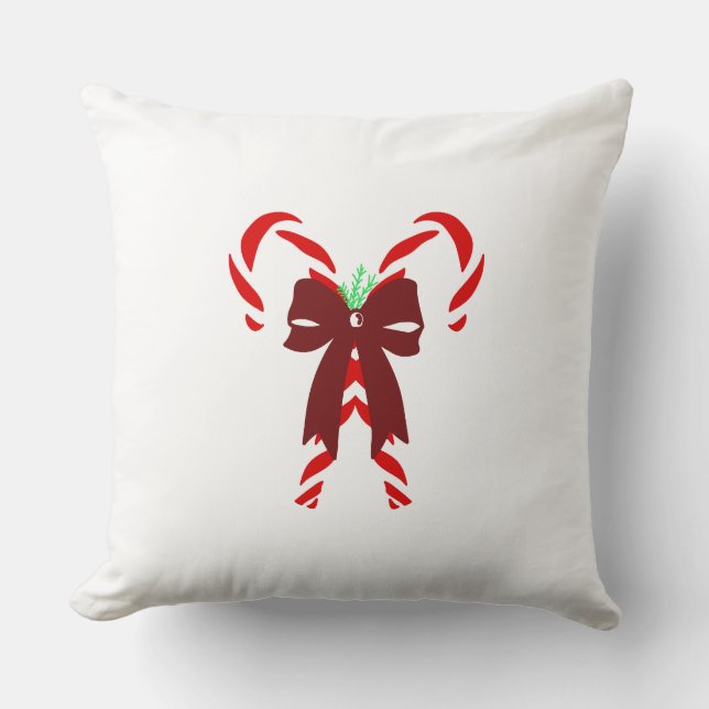 Red Candy Canes with Pine Needles & Bow Kudde (Framsida)