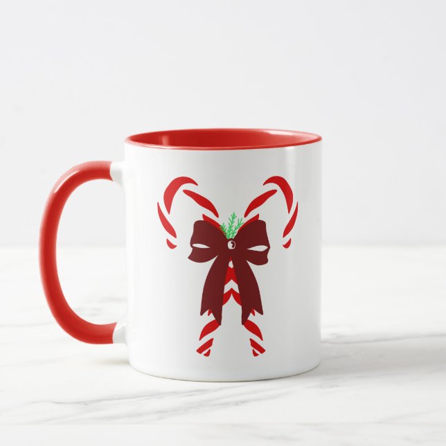 Red Candy Canes with Pine Needles & Bow Mugg (Vänster)