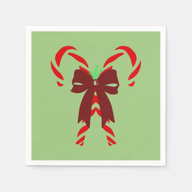Red Candy Canes with Pine Needles & Bow Pappersservett (Framsidan)