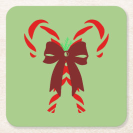 Red Candy Canes with Pine Needles & Bow Underlägg Papper Kvadrat