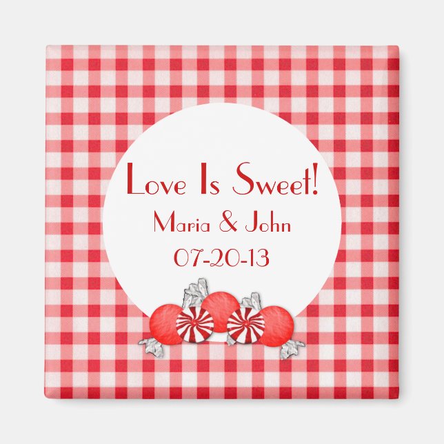 Red Candy Wedding Favor Magnet (Framsidan)