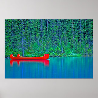 Red Canoes på Grönten Vatten Poster
