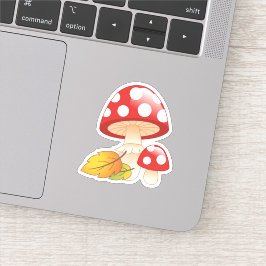 Red Cap Toadstool Svampar med Löv Klistermärken