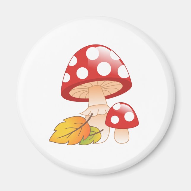 Red Cap Toadstool Svampar med Löv Magnet (Framsidan)