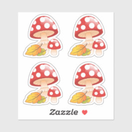 Red Cap Toadstool Svampar med Löv, uppsättning med Klistermärken