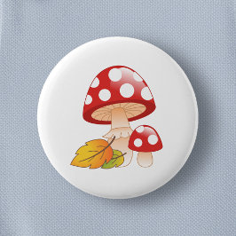 Red Cap Toadstool Svampar och Löv Knapp