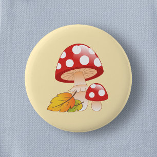 Red Cap Toadstool Svampar och Löv på Gult Knapp