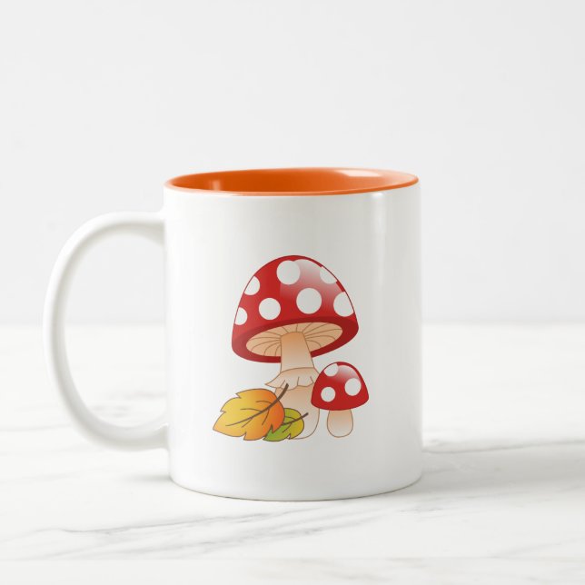 Red Cap Toadstool Svampar och Löv Två-Tonad Mugg (Vänster)