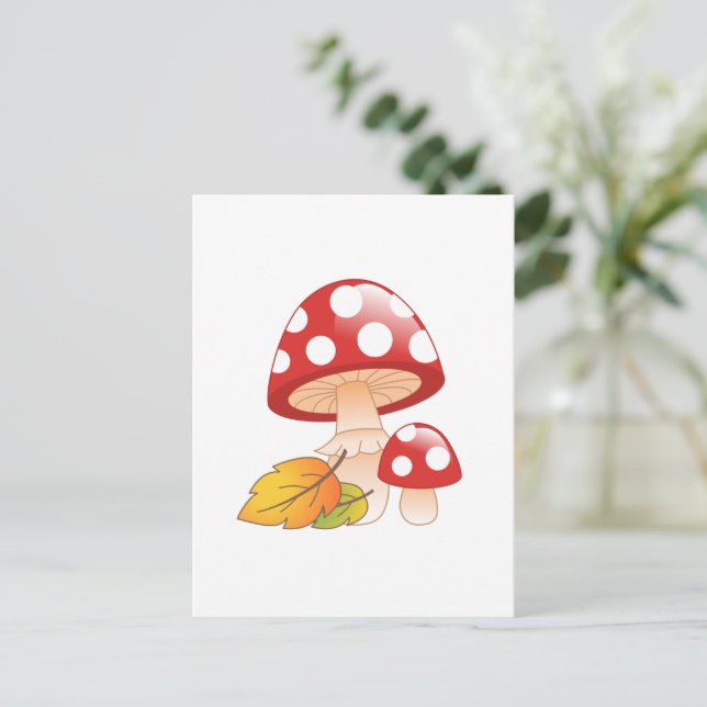 Red Cap Toadstool Svampar och Löv Vykort (Stående Fram)