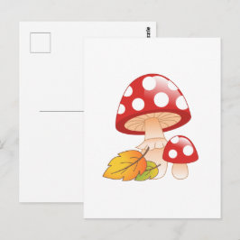 Red Cap Toadstool Svampar och Löv Vykort