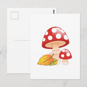 Red Cap Toadstool Svampar och Löv Vykort