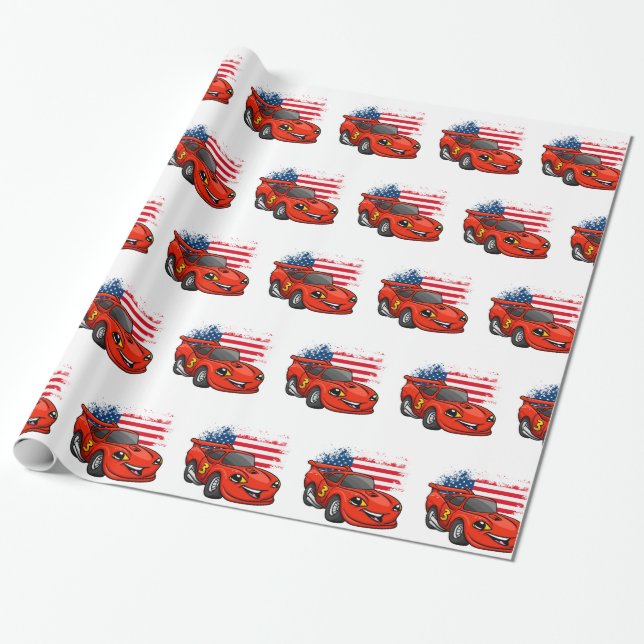 Red car american flagga tecknad - Välj tillbaka fä Presentpapper (Utrullad)