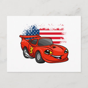 Red car american flagga tecknad - Välj tillbaka fä Vykort