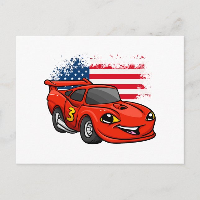 Red car american flagga tecknad - Välj tillbaka fä Vykort (Framsida)