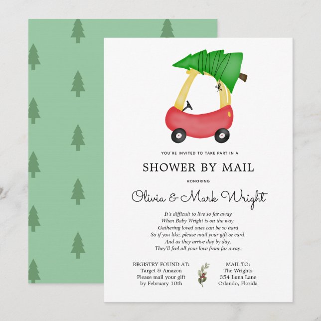 Red Car Baby Shower by Mail Inbjudningar (Fram/baksida)