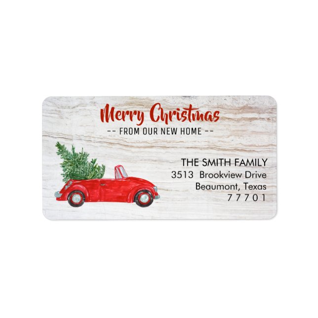 Red Car God jul New Home Address Label Adressetikett (Framsidan)