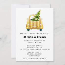 Red Car jul Brunch Dinner Träd Guld White Inbjudningar