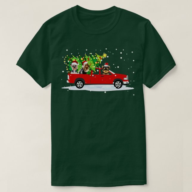 Red Car Lastbil Julgran Funny Santa Julafton Hund T Shirt (Design framsida)