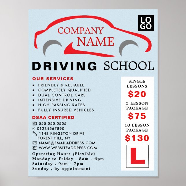 Red Car Logotyp, Driving School, Instruktörsreklam Poster (Framsidan)