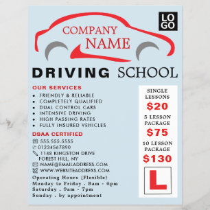 Red Car Logotyp, Driving School, Instruktörsreklam Reklamblad