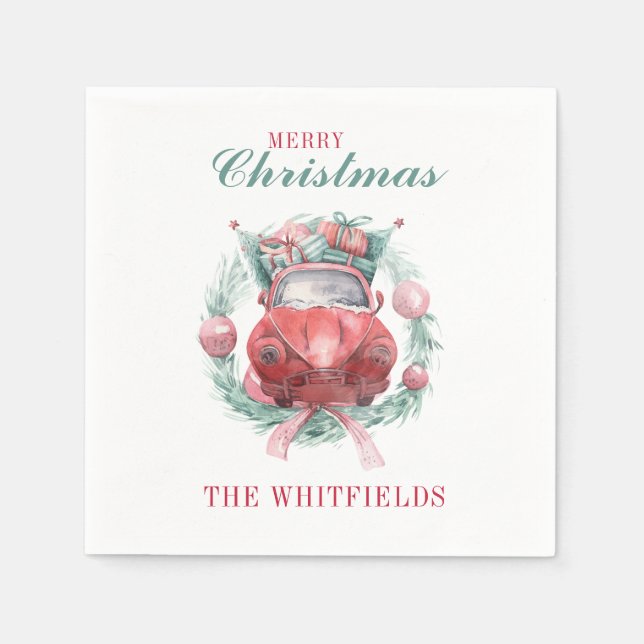 Red Car Matching Helgdag för Julkrans Pappersservett (Framsidan)