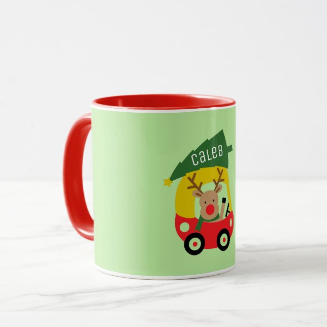 Red Car och Julgran Kids Cute Mugg (Framsida vänster)