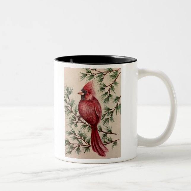 Red Cardinal and Pine Two-Tone Coffee Mug Två-Tonad Mugg (Höger)