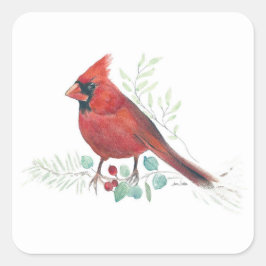 Red Cardinal Art Fyrkantigt Klistermärke