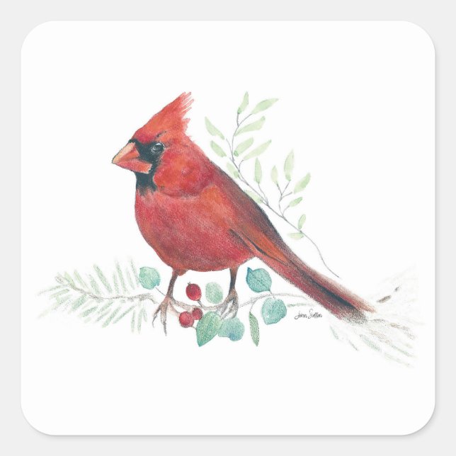 Red Cardinal Art Fyrkantigt Klistermärke (Framsida)