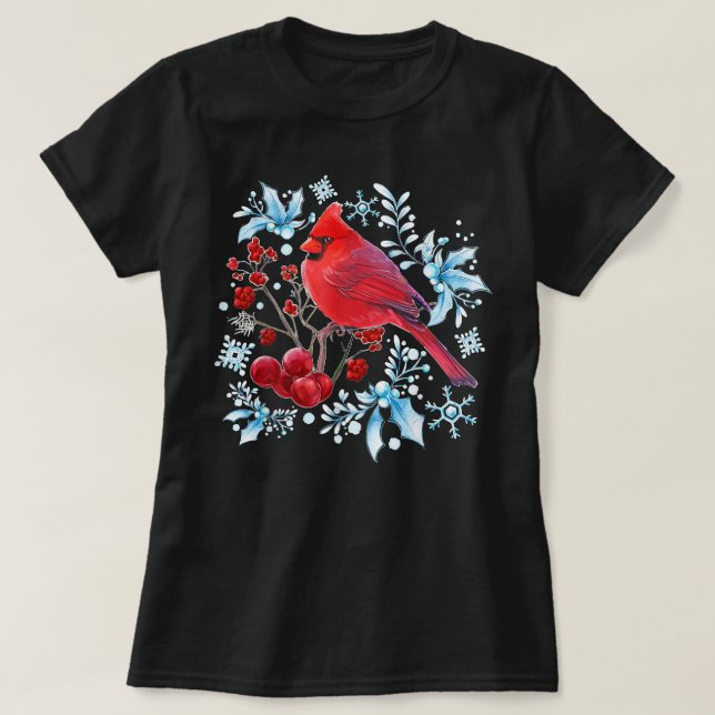 Red Cardinal Bird Älskare Fågelskådning jul Bi T Shirt (Design framsida)