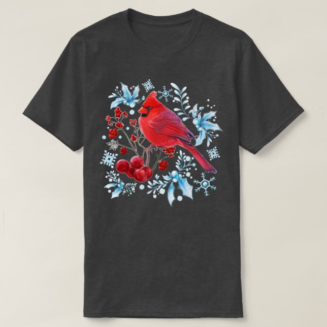 Red Cardinal Bird Älskare Fågelskådning jul Bi T Shirt (Design framsida)