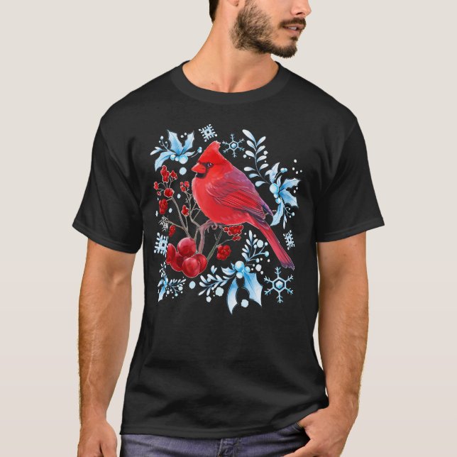 Red Cardinal Bird Älskare Fågelskådning jul Bi T Shirt (Framsida)