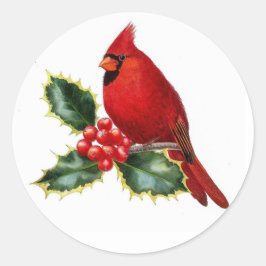Red Cardinal Bird and Holly Berry jul Runt Klistermärke