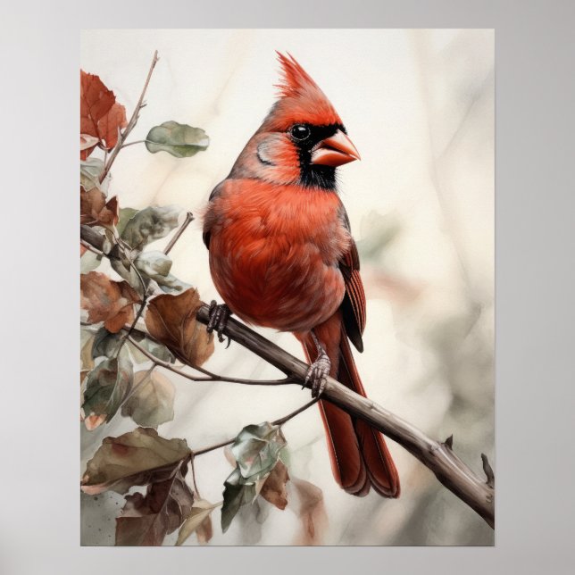Red Cardinal Bird Art Print Poster (Framsidan)