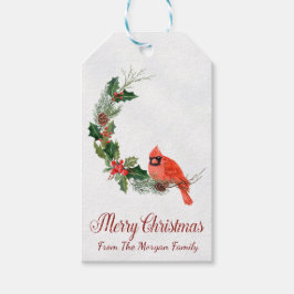Red Cardinal Bird Holly Berry jul Presentetikett