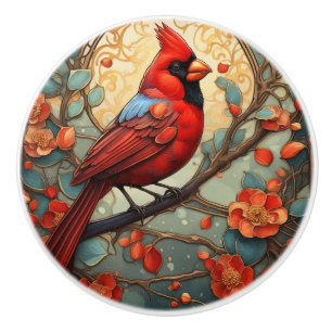 Red Cardinal Bird i Art nouveau Art Deco stil Knopp